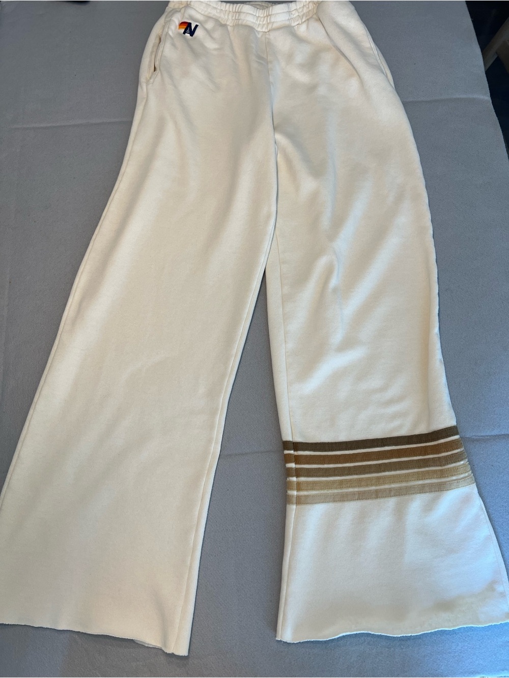 Aviator Nation Rugby Stitch Wide Leg Pocket Sweatpants Size LARGE